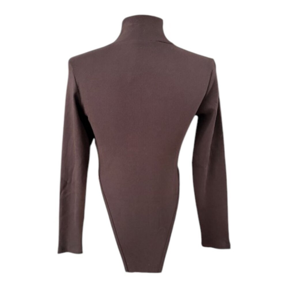 Zara Black Ribbed Quarter Zipper Front Turtleneck Long Sleeve Bodysuit Lrg NWOT - Picture 9 of 16